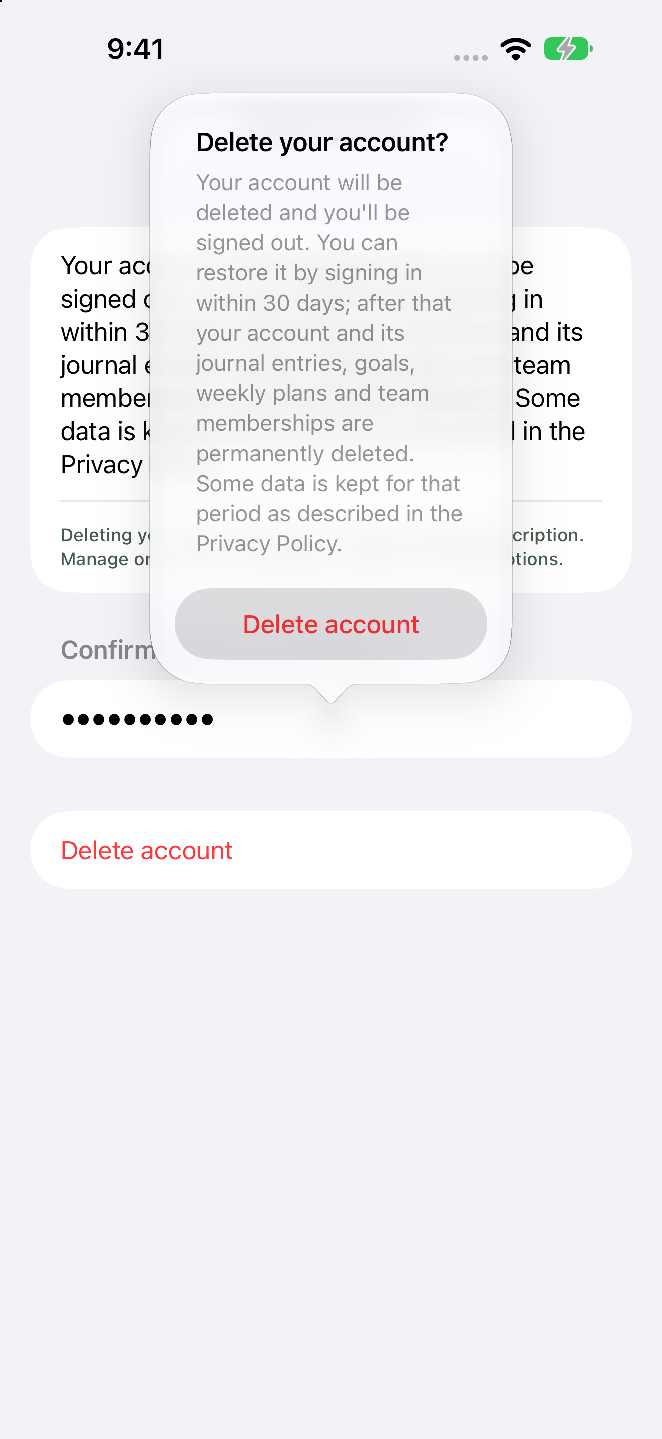 Confirm delete