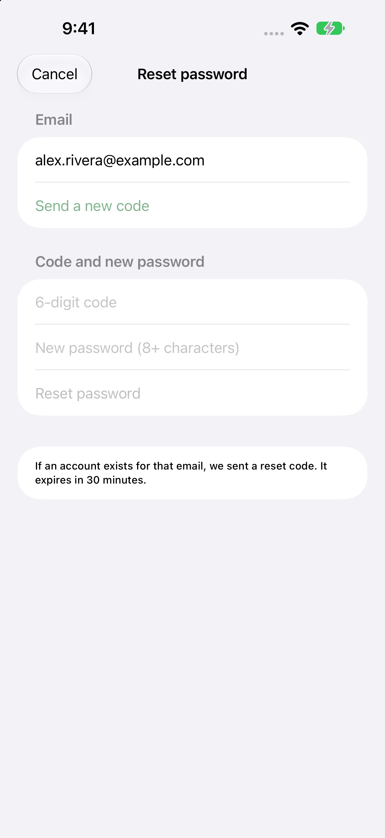 Reset password
