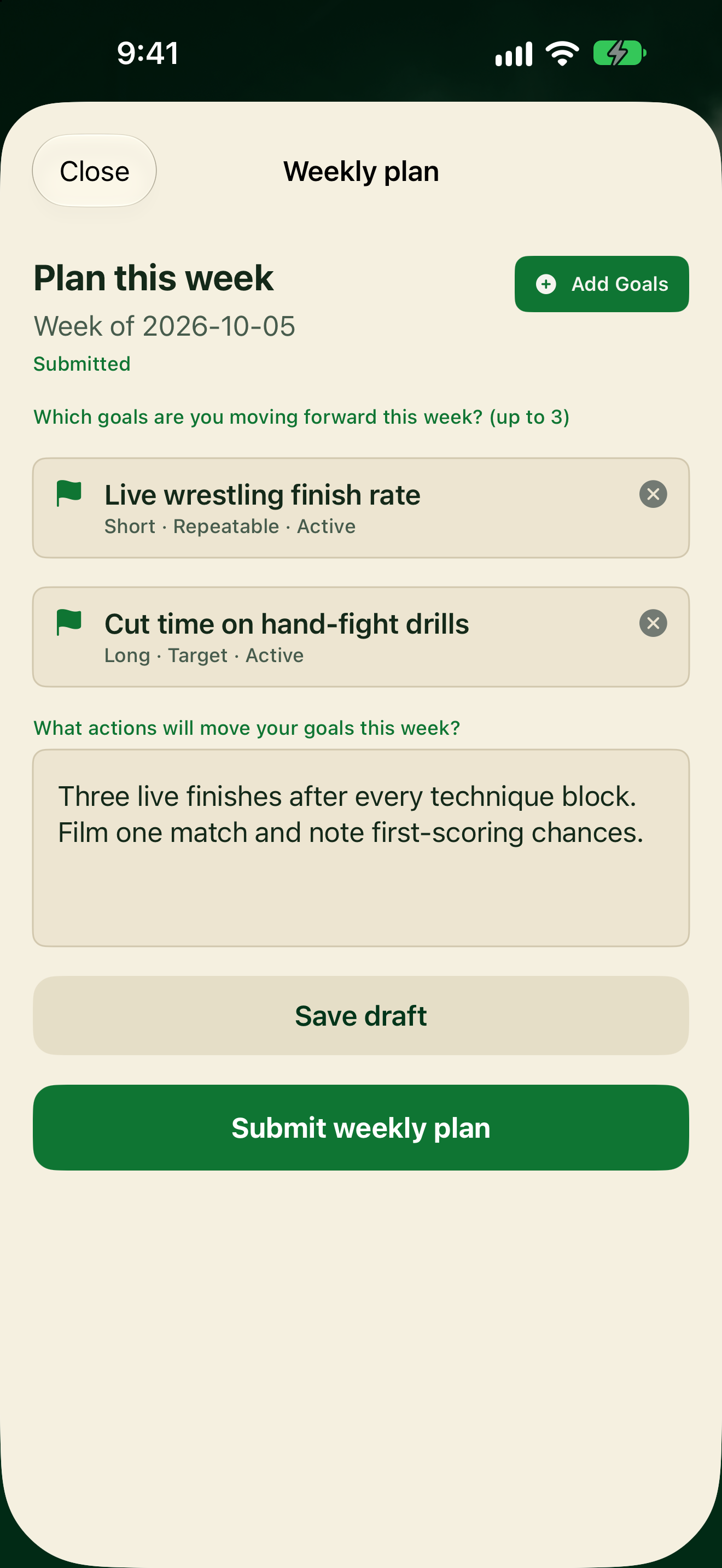 Weekly plan