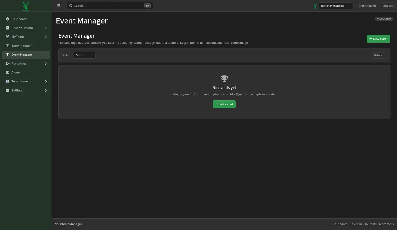 Event Manager with no events yet