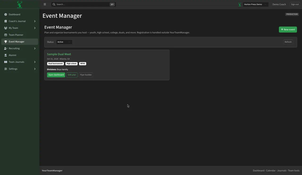 Event Manager list with the new event