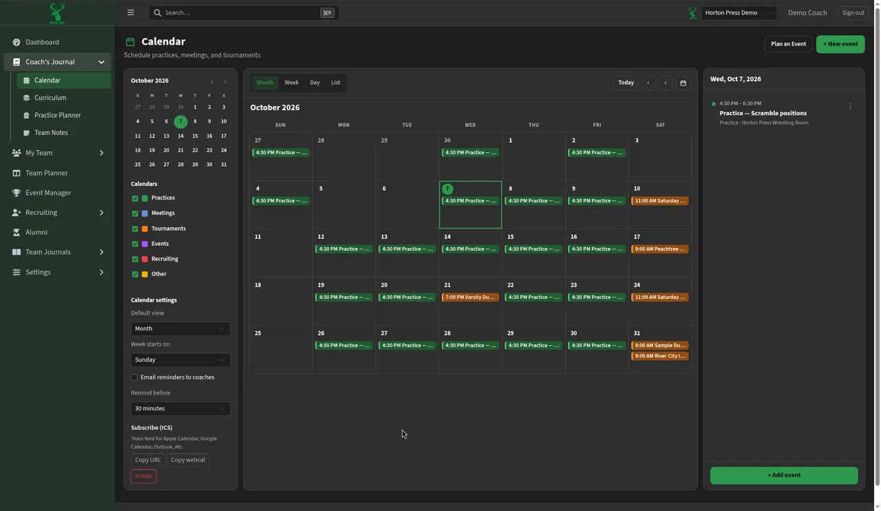 Calendar showing the event on October 31