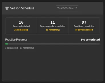 Dashboard Season Schedule card