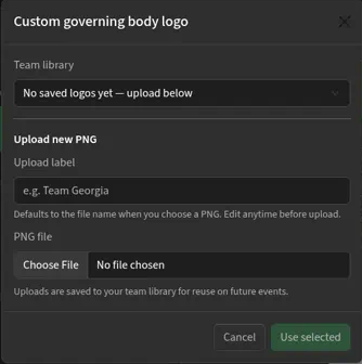 Custom governing body logo box