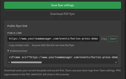 Public flyer link and embed code