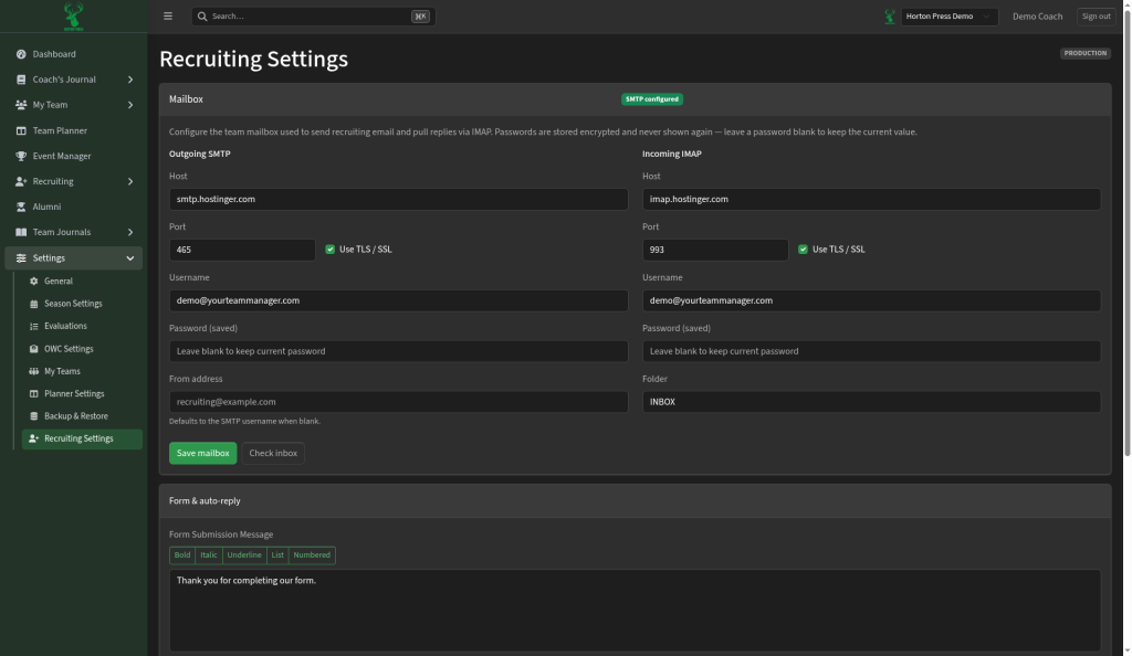 Recruiting settings